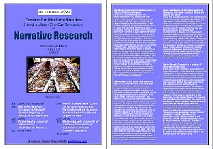 Narrative Research symposium poster (Brian Richardson, Peter Goldie, Maria Tamboukou, Porter Abbott)
